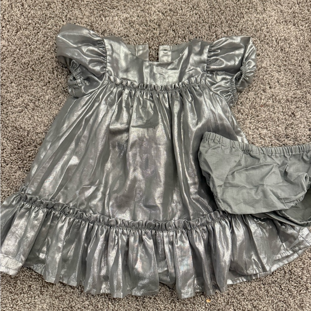 GAP Shiny Silver Puff Sleeve Costume Dress with Bloomers